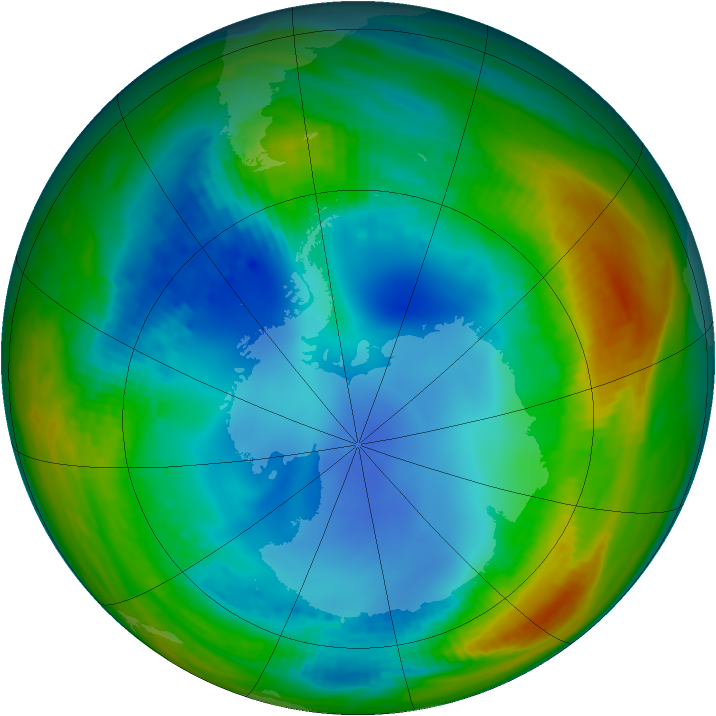 Antarctic ozone map for 30 July 1991